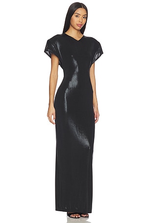 Norma Kamali Cap Sleeve Shoulder Pad Long Dress in Black. Size XXS. Also