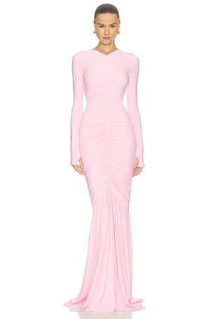 ВЕЧЕРНЕЕ ПЛАТЬЕ LONG SLEEVE V NECK SHIRRED FRONT FISHTAIL Norma Kamali