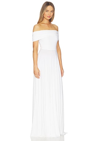 Norma Kamali Sleeveless Cowl Neck Flared Gown in White