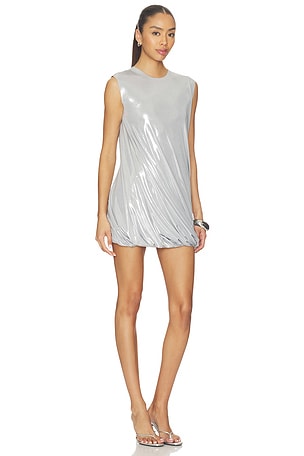 Norma Kamali Sleeveless Twist Mini Dress in Metallic Silver