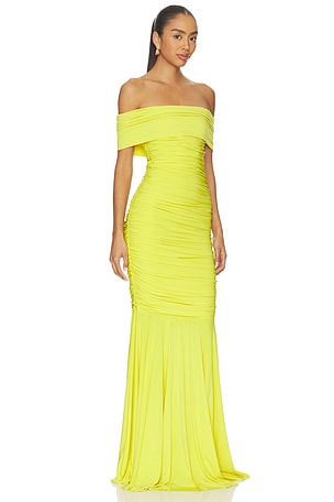 Norma Kamali Sleeveless Cowl Neck Side ShirRouge Fishtail Gown en Jaune