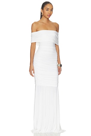 Norma Kamali Sleeveless Cowl Neck Side Shirred Fishtail Gown in White