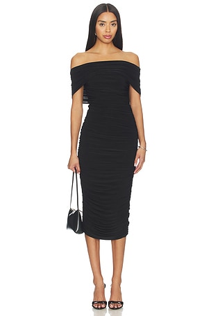 Sleeveless Cowl Neck Side Shirred Dress Below Knee Norma Kamali