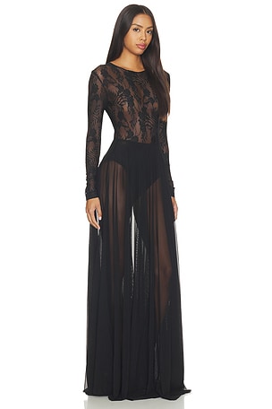 Norma Kamali Long Sleeve Crew Flared Gown in Black