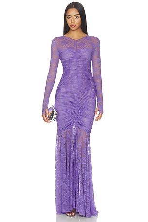 Long Sleeve V Neck Fishtail Gown Norma Kamali