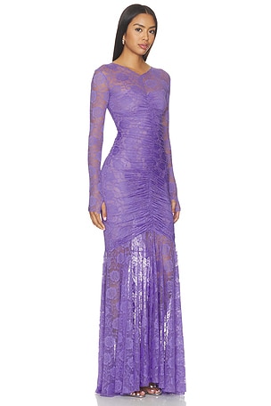 Norma Kamali Long Sleeve V Neck Fishtail Gown in Lavender. Size XXS. Also
