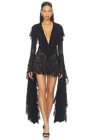 Xl Sleeve Deep V Ruffle Mini Dress Norma Kamali