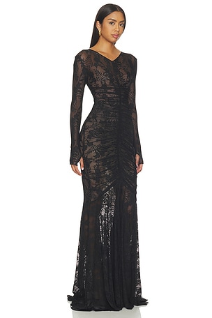 Norma Kamali Shirred Front Fishtail Gown in Black