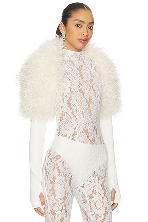 Norma Kamali Long Sleeve Shruggie in Cream