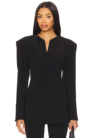 Long Sleeve Shoulder Pad V Neck Zip Front Jacket Norma Kamali