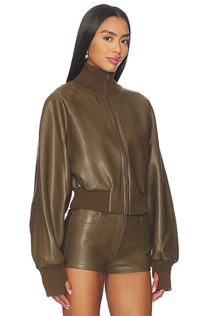 Norma Kamali Oversized Turtleneck Bomber Jacket To Waist in Dark Green