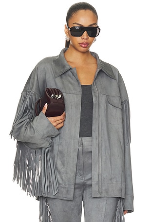 Fringe Oversized Jean Jacket Norma Kamali