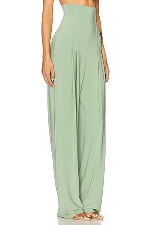 Norma Kamali High Waist Tailored Pleat Pant in Green