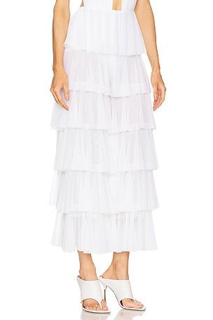 Norma Kamali Wide Leg Ruffle Pant in White