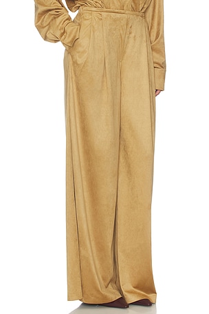 Norma Kamali Mens Pleat Pant in Tan