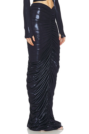 Norma Kamali Shirred Long Skirt in Navy