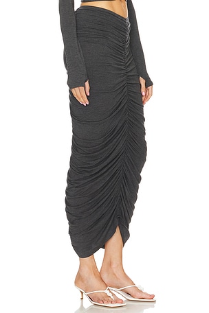 Norma Kamali Shirred Long Skirt in Charcoal