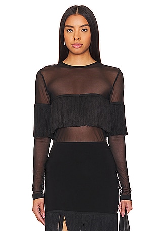 Long Sleeve Crewneck Fringe TopNorma Kamali$157