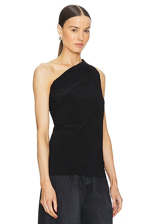 Norma Kamali One Shoulder Peasant Top in Black