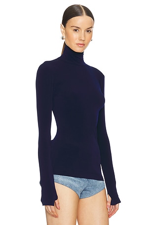 Norma Kamali Slim Fit Long Sleeve Turtleneck Top in Navy