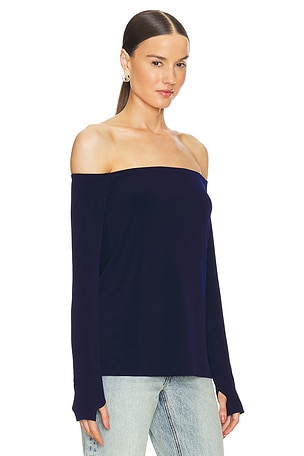 Norma Kamali Long Sleeve Off Shoulder Top in Navy