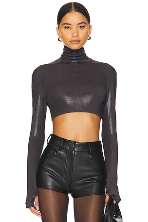 Cropped Slim Fit Long Sleeve Turtleneck Top Norma Kamali