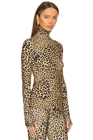 Norma Kamali Slim Fit Long Sleeve Turtleneck Top in Brown