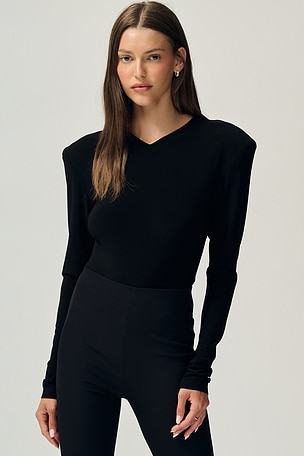 Long Sleeve Shoulder Pad V Neck Top Norma Kamali