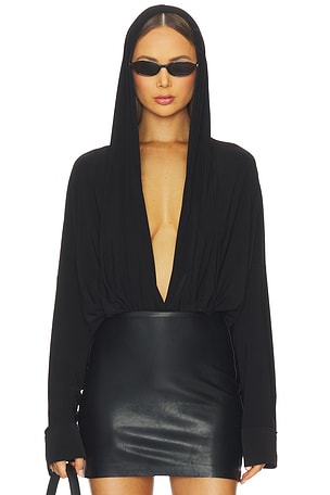 Hooded Super Oversized Boyfriend Shirt Bodysuit Norma Kamali