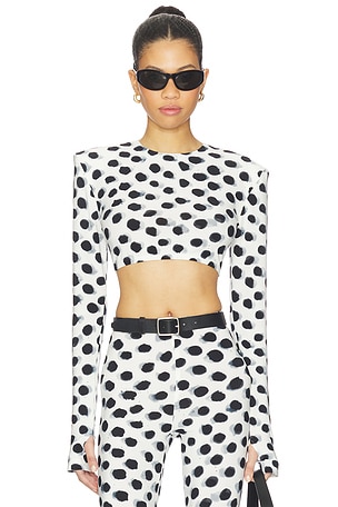 Cropped Long Sleeve Shoulder Pad Top Norma Kamali