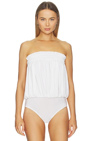 Norma Kamali Strapless Peasant Bodysuit in White