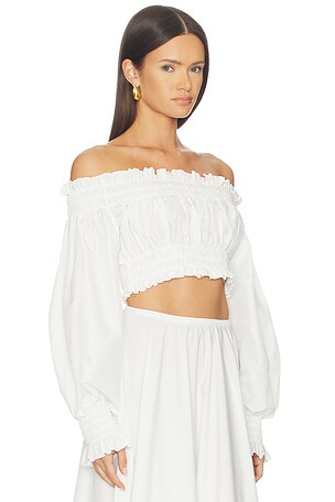 Norma Kamali Long Sleeve Peasant Cropped Top in White