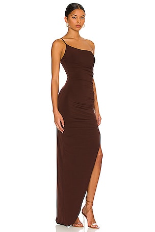 Nookie Aria One Shoulder Gown in Chocolate