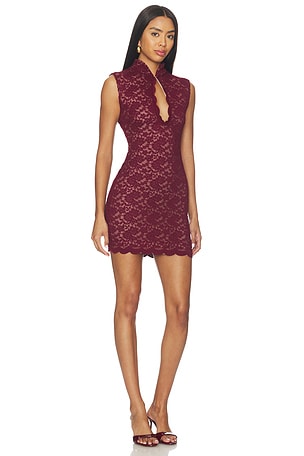 Nookie Mystique Highneck Mini Dress in Wine