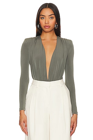Amaina Top - Plunge Long Sleeve Wrap Top in Green