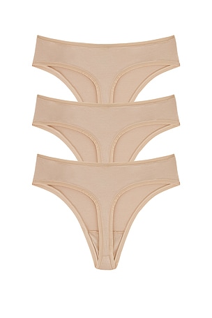 Natori Bliss Bare Cotton Thong 3-pack in Tan