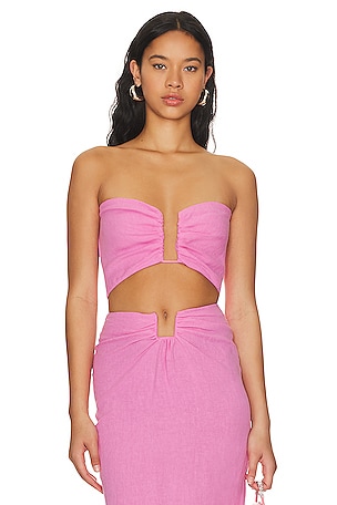 RONNY KOBO Mayah Pleated Bandeau Crop Top size Small