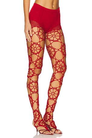 nastyamasha Floral Crochet Leggings in Red