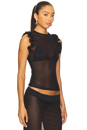 nastyamasha Mesh Ruffle Top in Black