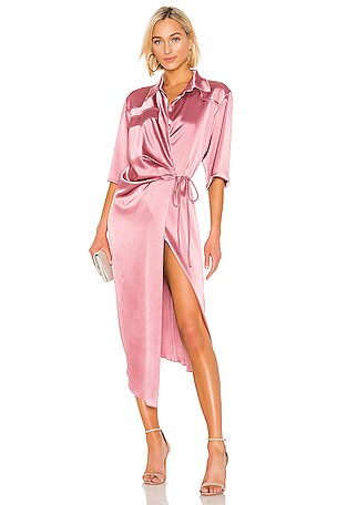 nanushka satin wrap dress Yura - Mesh Jersey/Slip Satin Long Dress