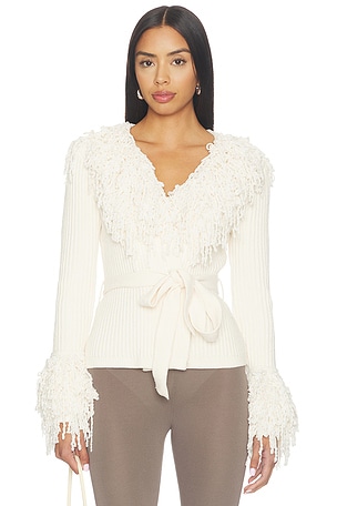 GILET À FRANGES KNIT FRINGE V-NECK CARDIGAN Naked Wardrobe