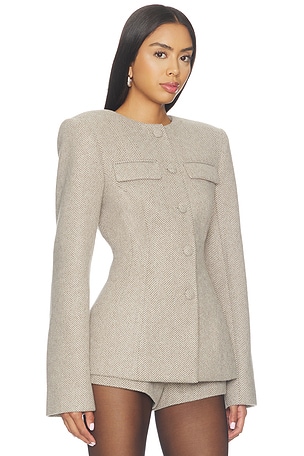 Naked Wardrobe Chevron Suited Button Up Blazer in Taupe