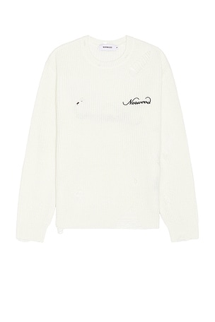 Norwood Distressed Logo Sweater in Cream