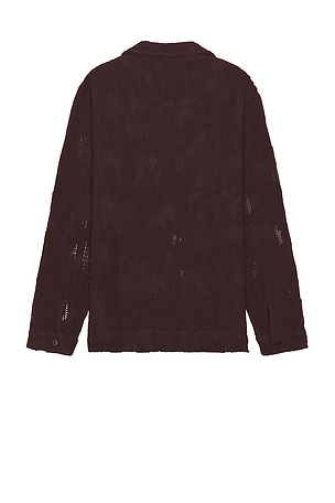OAS Grot Crochet Long Sleeve Polo in Burgundy