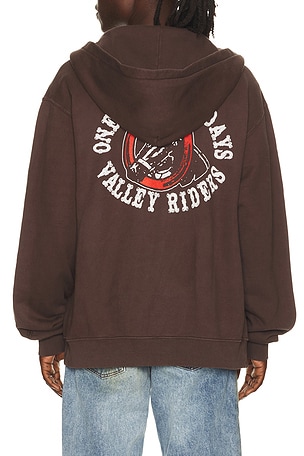 ONE OF THESE DAYS Valley Riders Zip Up Hoodie in Brown