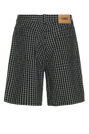 Obey Plaid Baggy Denim Shorts in Black. Size 34. Also