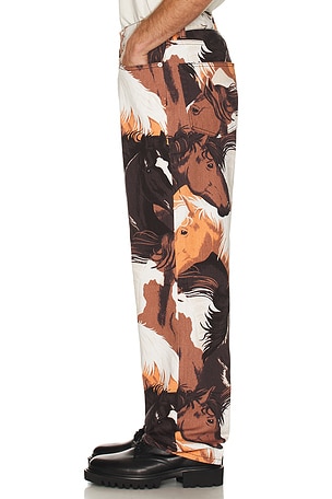 Obey Classic Baggy Printed Denim Pants in Brown. Size 36. Also