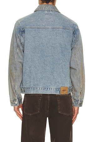 Obey Base Trucker Jacket in Blue. Size XL/1X. Also