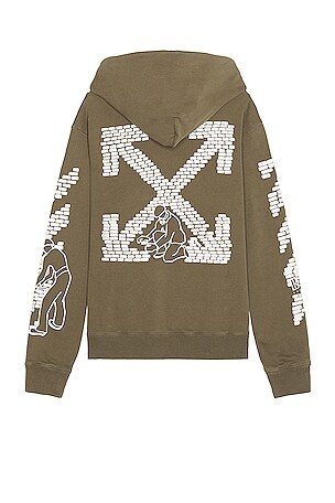 OFF-WHITE Bricks Slim Hoodie in Army Green \u0026 White | REVOLVE