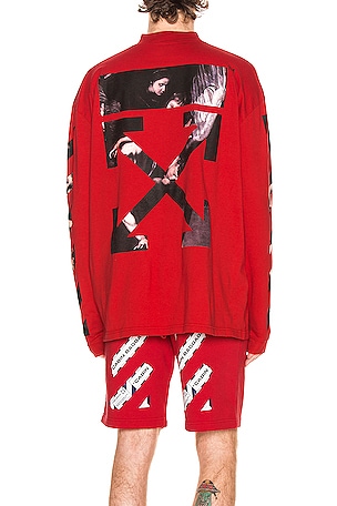 【Off-White】CARAVAGGIO Arrow Mock Neck T-Shirt Oversized OFF-WHITE Caravaggio Arrow Mock Neck Tee in Red & Multi